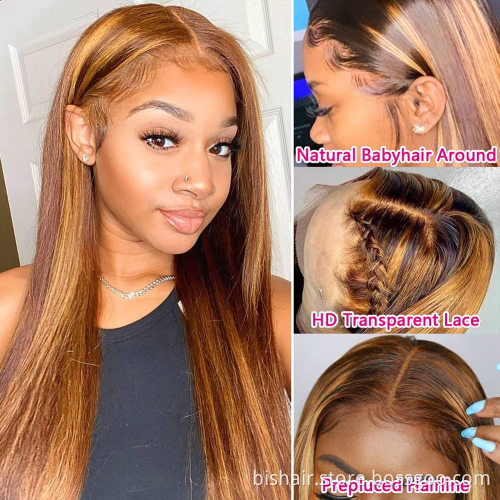 High-definition front lace 100% human hair wig pre-connected 150% density Brazilian straight hair T-shaped lace wig discount